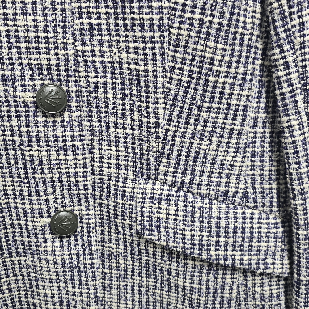 rag & bone Tweed Blazer Size 6 Navy Cream Collarless Crest Button Jacket - Picture 8 of 11